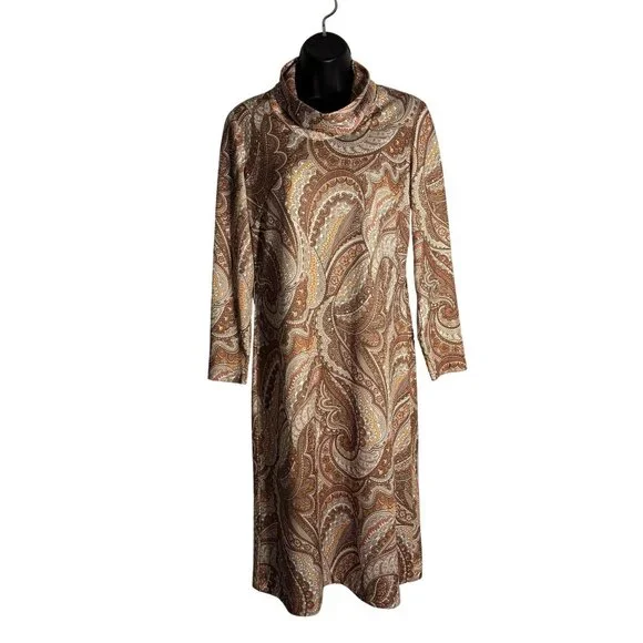 Vintage Walden Classics Paisley 3/4 - Long Sleeve Cowl Neck Dress Size 14 - Picture 1 of 13